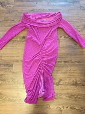 Fashion Nova Hot Pink Off-Shoulder Ruched Maxi Dress